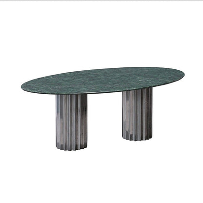 Doris Oval Dining Table in Green Serpentino Alumninum Dining Tables