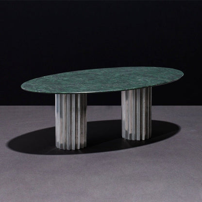 Doris Oval Dining Table in Green Serpentino Alumninum Dining Tables