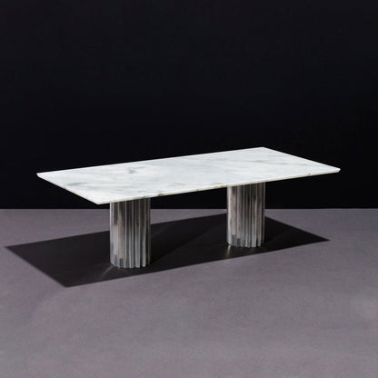 Doris Rectangular Dining Table in White Carrara Alumninum Dining Tables