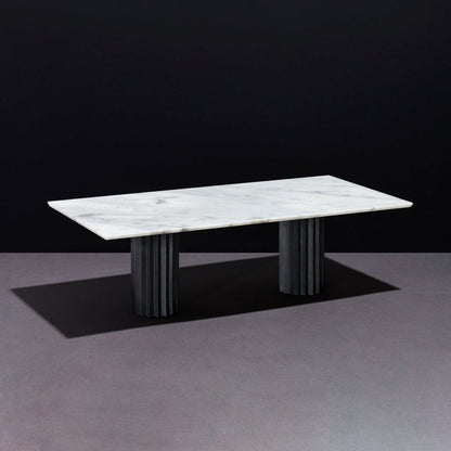 Doris Rectangular Dining Table in White Carrara Black Patina Bronze Dining Tables