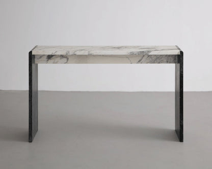 Marble Jointed Console Table in Calacatta Gold and Verde Green Consoles