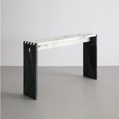 Marble Jointed Console Table in Calacatta Gold and Verde Green Consoles