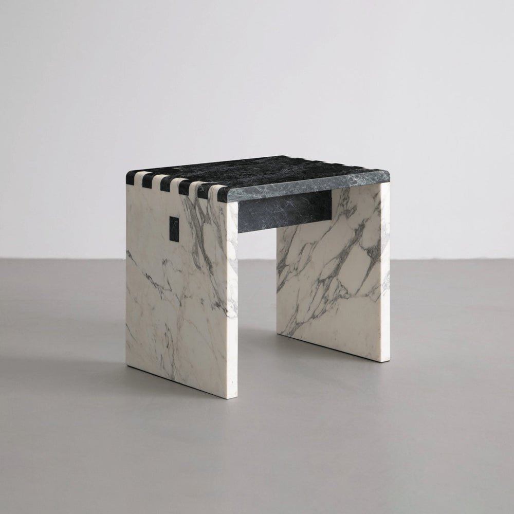 Marble Jointed Stool in Calacatta Gold & Verde Green Marble Stools