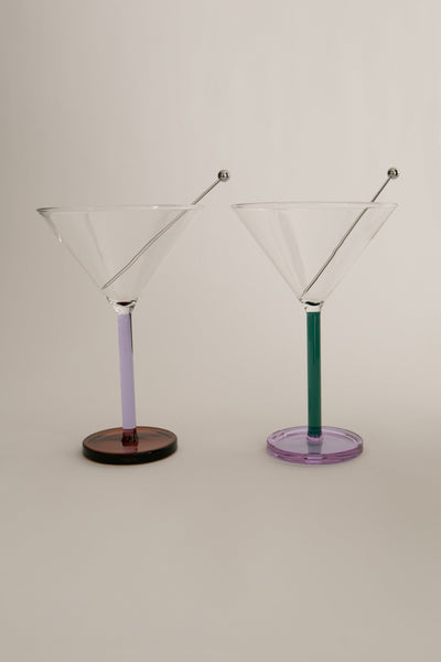 Vintage Martini Set, 4 Martini Glasses & Stainless Steel Cocktail