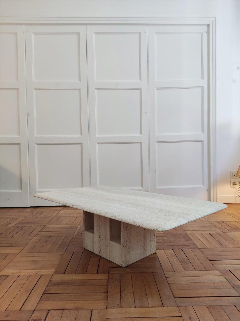 Sculptural Travertine Coffee Table by Claude Berraldacci Coffee Tables
