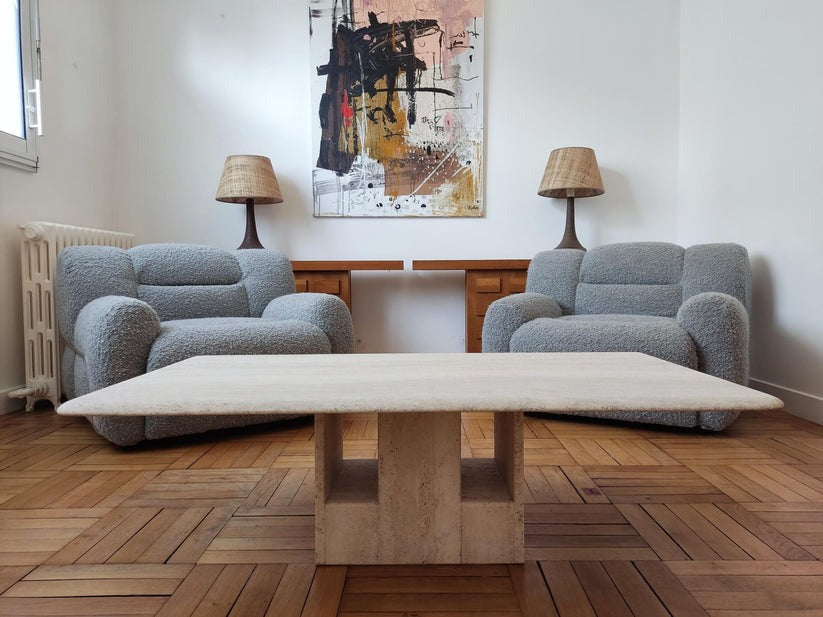 Sculptural Travertine Coffee Table by Claude Berraldacci Coffee Tables