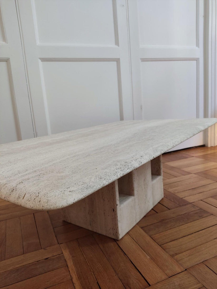 Sculptural Travertine Coffee Table by Claude Berraldacci Coffee Tables