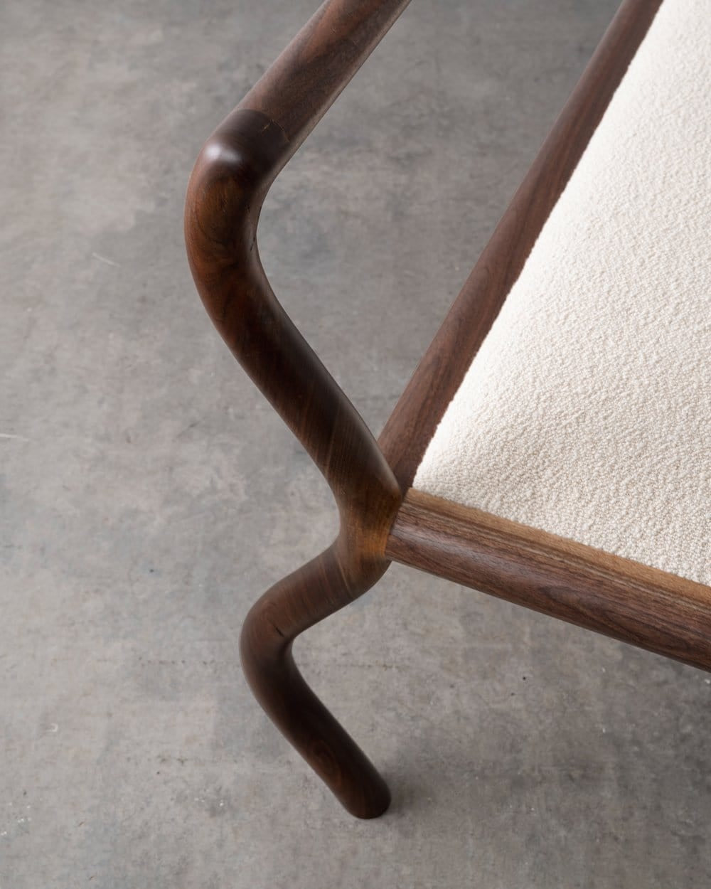 Squiggle Bench in Walnut and Boucle Benches