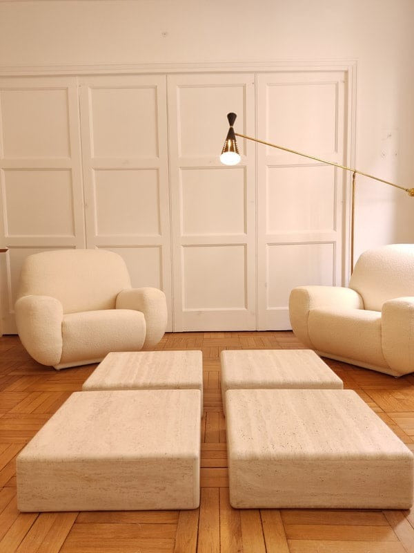 Travertine Table by Claude Berraldacci (Set of 4) Coffee Tables