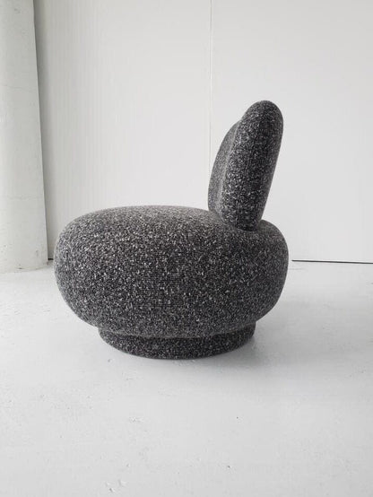 Vintage Style Poof Chair in Bouclé Chairs in Solid Dark Grey Bouclé