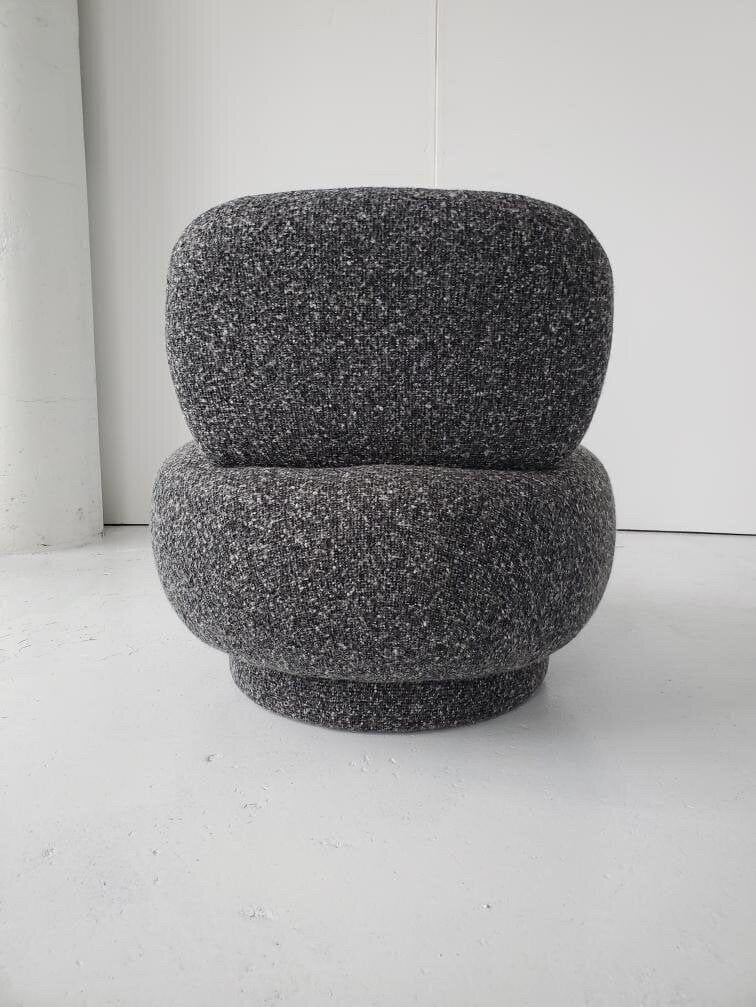 Vintage Style Poof Chair in Bouclé Chairs in Solid Dark Grey Bouclé