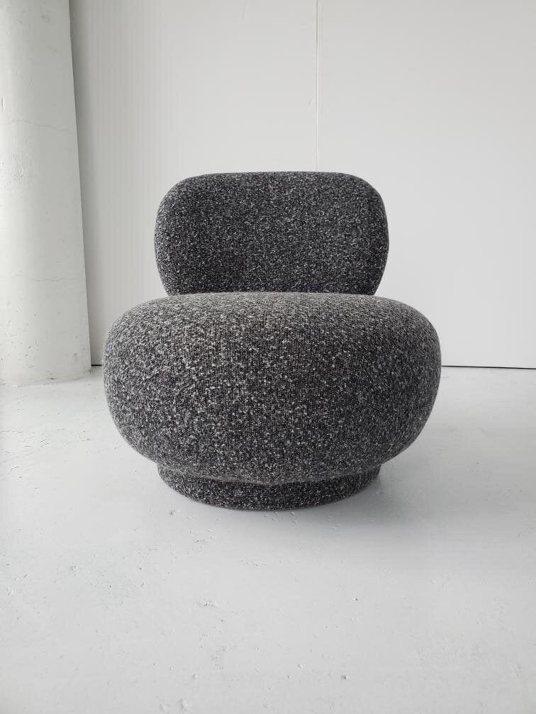 Vintage Style Poof Chair in Bouclé Chairs in Solid Dark Grey Bouclé